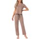 thumbnail image 1 of Conjunto de Pijamas para Mujer INSPIRE CHIC Camiseta de Manga Corta con Cuello en V y Pantalones Conjunto de Ropa de Dormir Suave de Punto Talla XL Marrón, 1 of 6