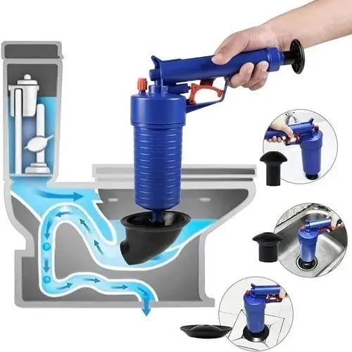 Sopapo Destapador De Cañerias A Presion Neumatico Pistola Para Inodoro Baño Fregadero Cocina Con Adaptadores FIGOIMPORT