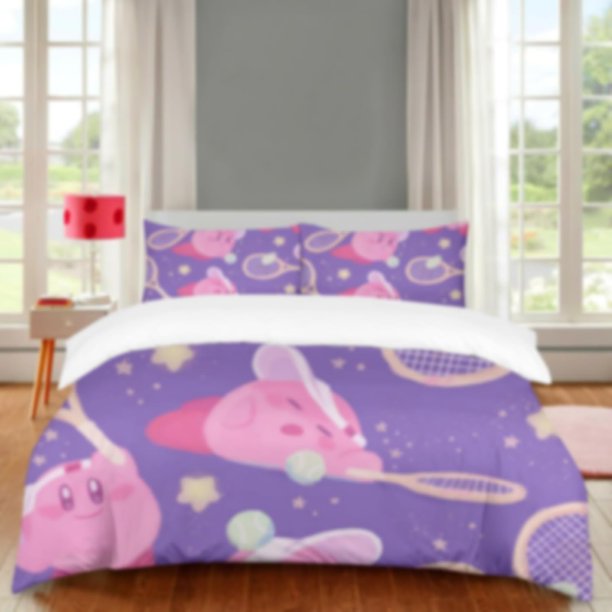 Pink Krbys Game Duvet Cover 3 Piece Bedding SetTeen Anime Comforter Cover Set Super Soft Duvet Cover with Pillowcase