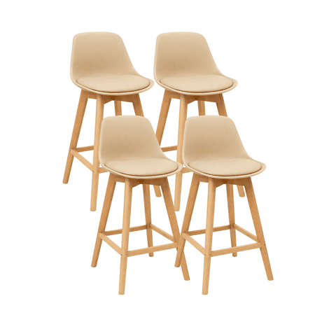 Habita2 Chile - Pack 4 Taburetes O Pisos Terry Base Madera 61 Cm Beige