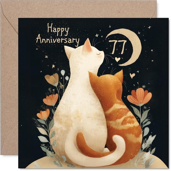 Tarjeta de felicitación Stuff4 para el 77 aniversario de Cats in Love, 14,5 cm