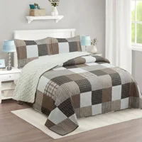Casadeliacl - Cubrecama Quilt Sherpa 1.5 - Varios Modelos W.M G Café Cuadros Cafe Y Blanco