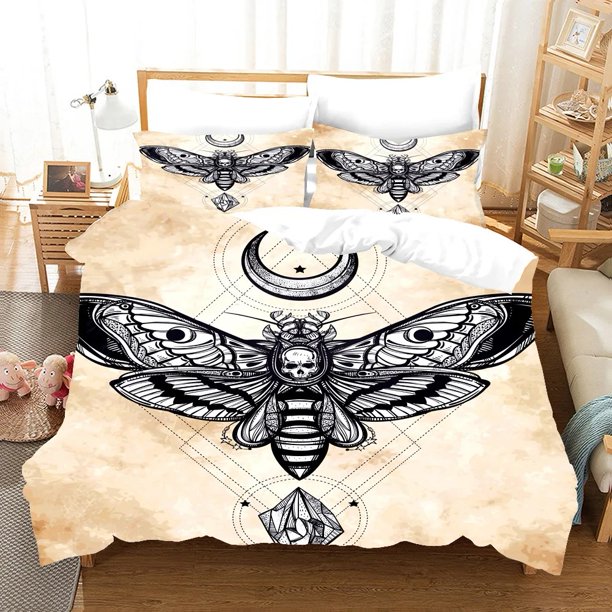 Death Moth Bedding Set Black Moth Polyester Quilt Cover Pillowcases For Kids Gift Duvet Cover Sets