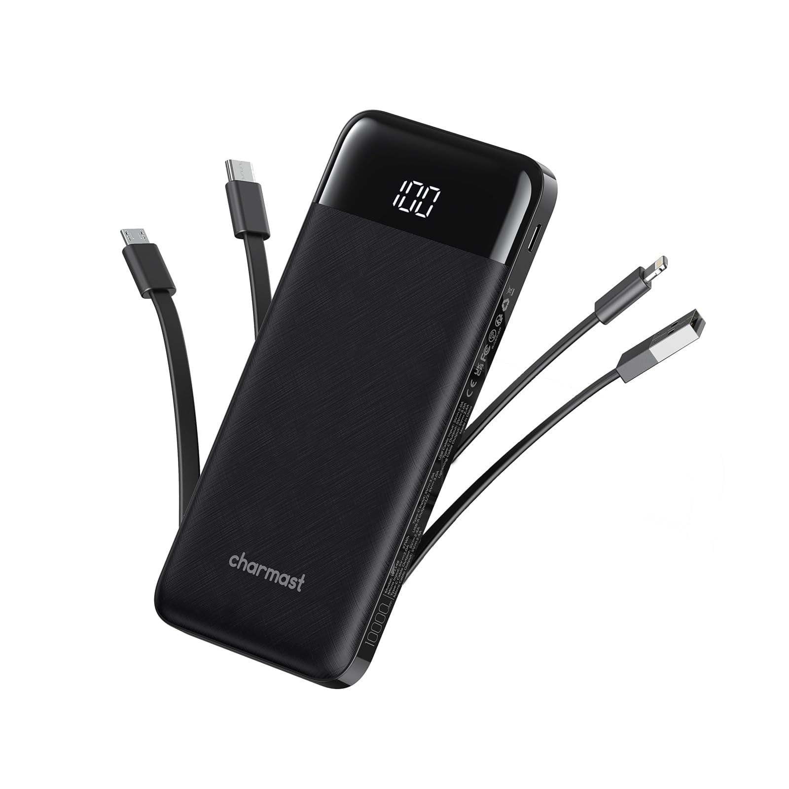 Cargador Portátil Charmast De 10000 Mah Con Cables Integrados