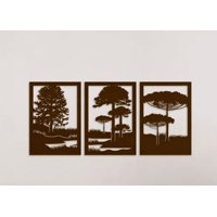 Genérico - Set De 3 Cuadros Paisaje Árboles Araucarias Roble