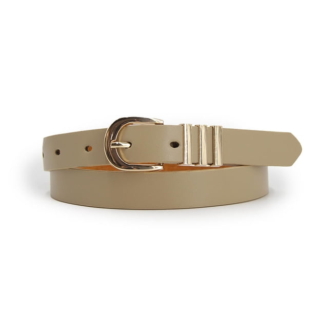 Cinturón Mujer Delgado Hebilla E Plateada Ajustable Moda beige Talla Única