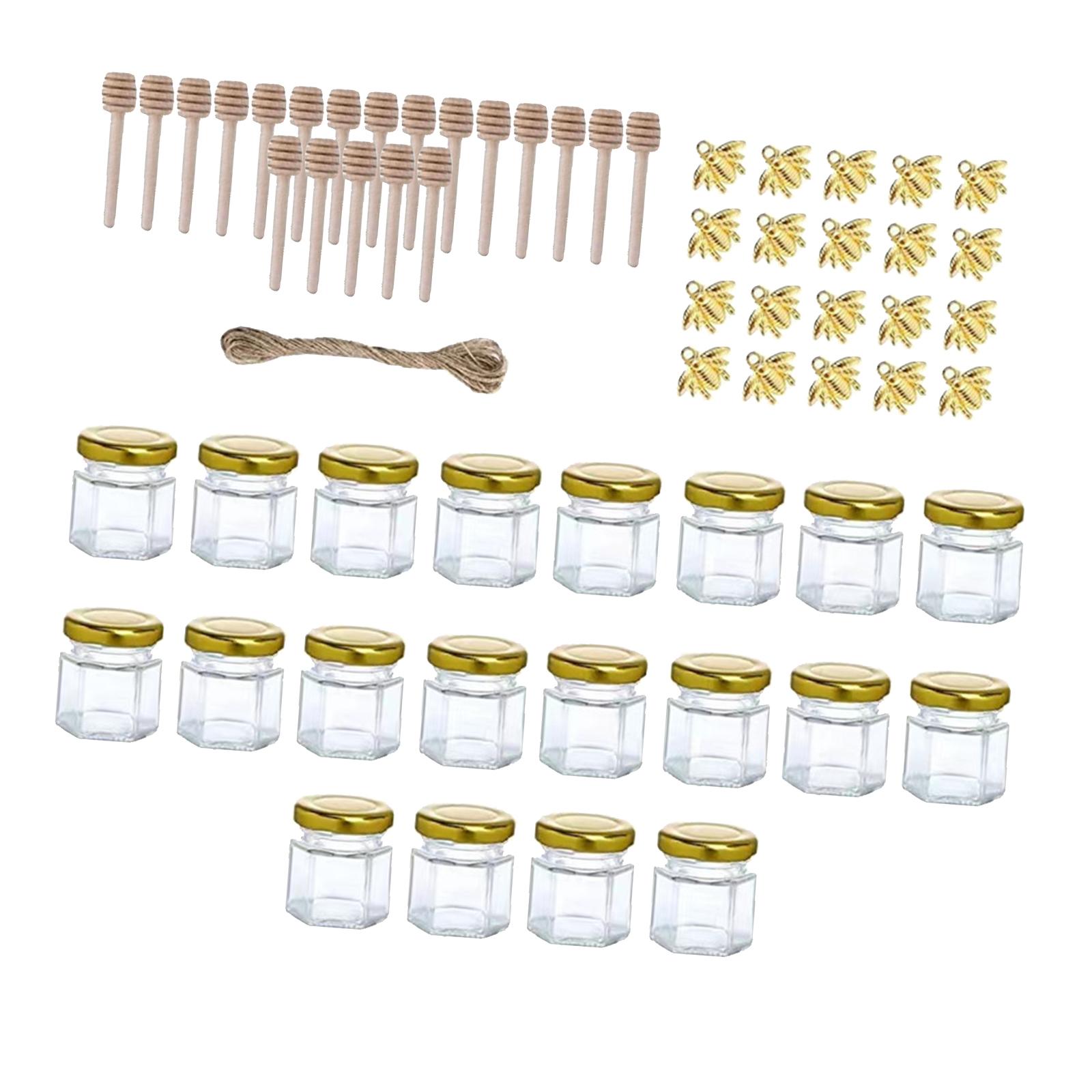 Magideal - 20X Frascos De Vidrio Pequeños De 1.5Oz Con Cucharas De Madera, Colgantes De Y Cuerda Decorativa Frascos Hexágonos Transparentes Frascos De