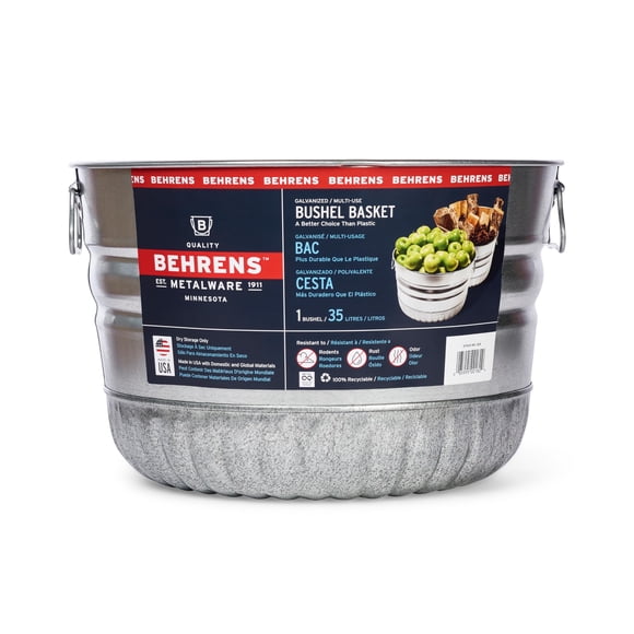 Cesta para bushel Behrens galvanizada, resistente a la corrosión, 35 L