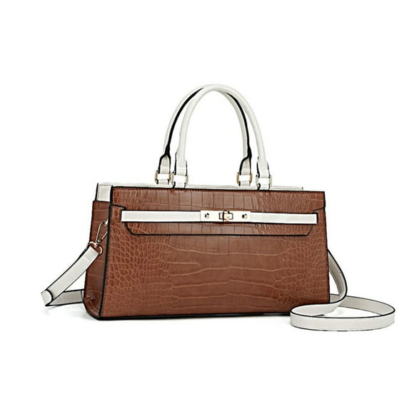 Bolso Satchel MKF Collection - Colby, Elegante, de Cuero Vegano, con Asa Superior y Correa Desmontable, Espacioso y Elegante para Mujeres - Cognac