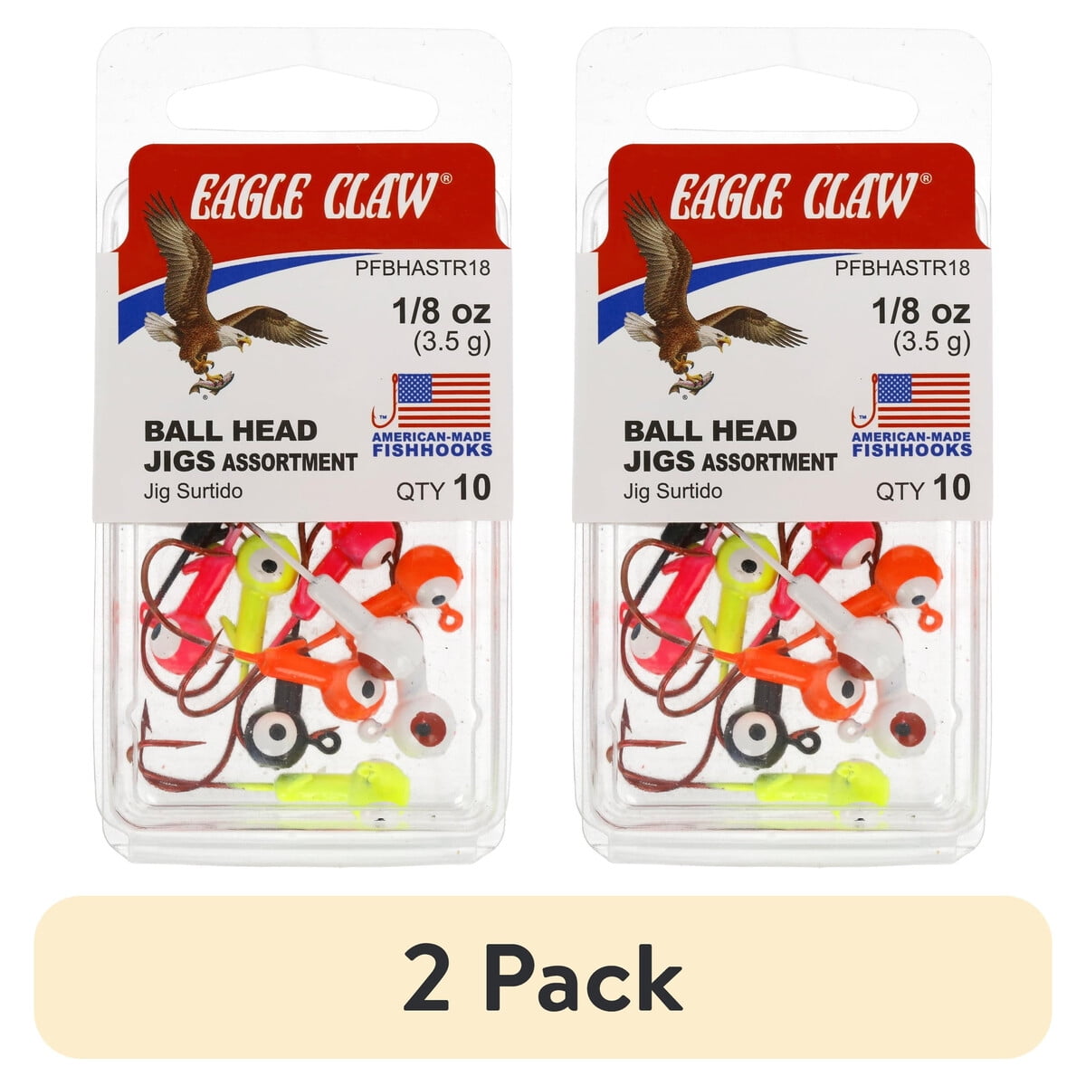 Pack 2 Eagle Claw Ball Head Jig 18 Oz Anzuelo Rojo Surtido