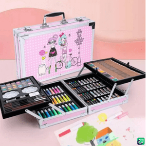 Genérico - Kit Dibujo Para Niño De 145 Pcs En Maleta Aluminio Dos Pisos Color Rosado