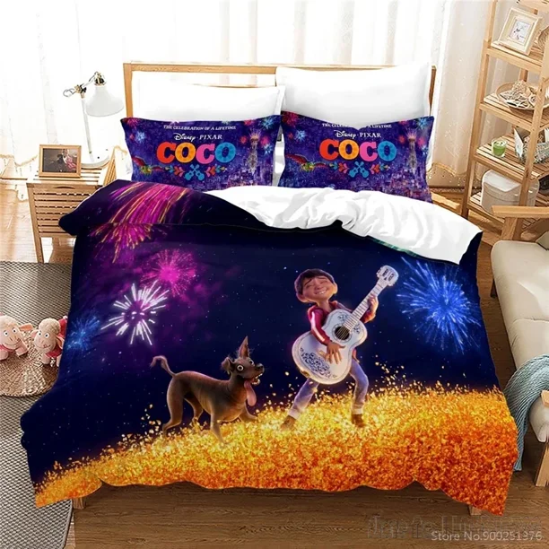 x648 Bed SheetsCartoon Coco ed Love Child Duvet Cover Set HD Comforter Cover Bedclothes for Kids Bedding Sets Bedroom Decor 3-Piece Bedding Set (1 Duvet Cover + 2 Pillow Shams) nj648