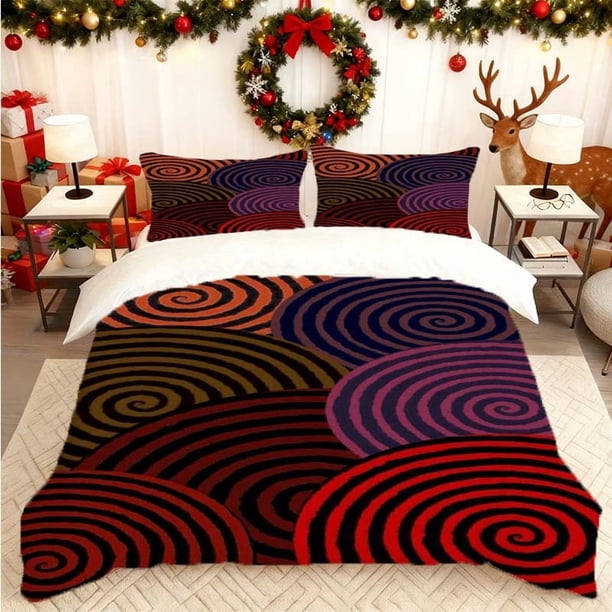 Set Color Spiral Pattern Printed Duvet Cover Set Includes Soft Duvet Cover + 2 Pillowcases Skin-Friendly and Breathable Suitable for Home Bedroom/Guest Room All