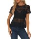 thumbnail image 1 of INSPIRE CHIC Blusa de Mujer con Encaje Floral y Ribete Festoneado de Manga Corta Semi Transparente Talla M Negra, 1 of 6