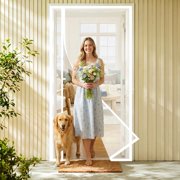 Puerta mosquitera magnética HOMWMPA reversible blanca 81 x 34
