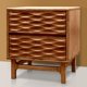 thumbnail image 1 of Mesa de noche Elara de madera maciza con 2 cajones, tono nogal, 1 of 9