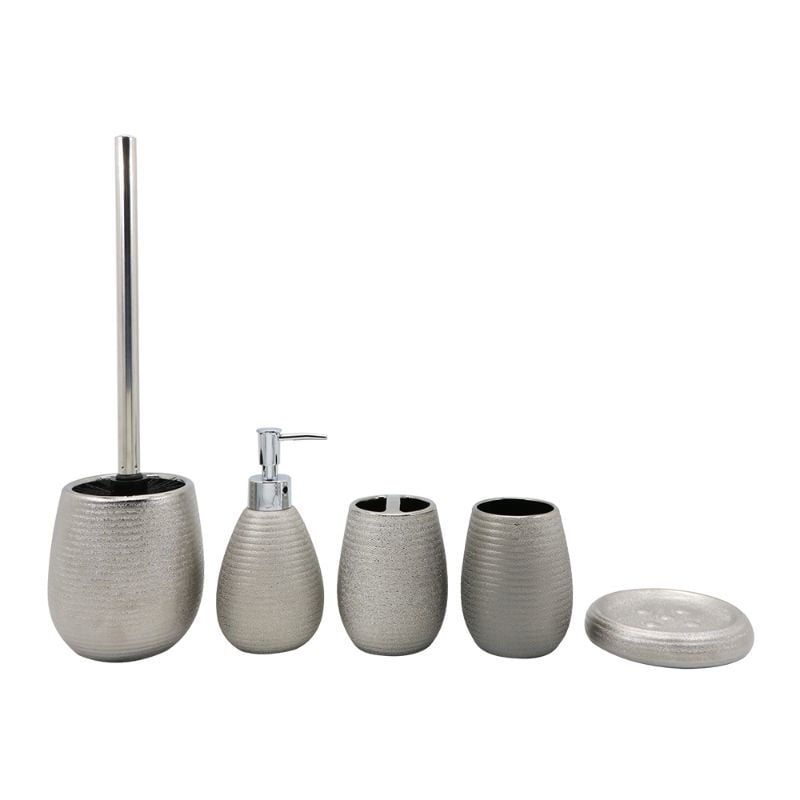 Mainstays - Set De Baño Cerámica 5 Piezas Plateado