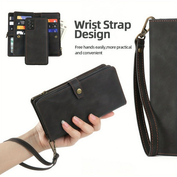 Leather Wallet Phone Case with Multi-Card Position, Zipper & Hanging Rope for Samsung A54/A53/A73/A52/A51/A71/A72 - Anti-Fall Two-in-One Protective & Large Capacity Coin Purse!