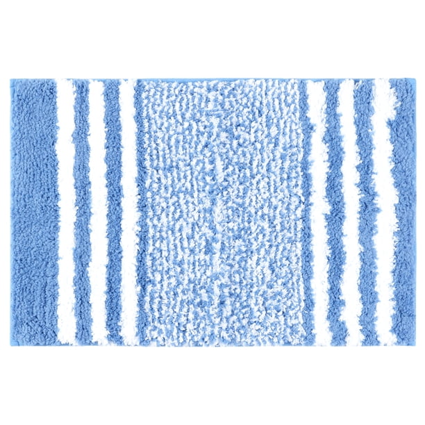Alfombra de baño REGALWOVEN, alfombra de baño de microfibra extra suave y absorbente, alfombra de piso antideslizante con rayas esponjosas azul 16" x 24"