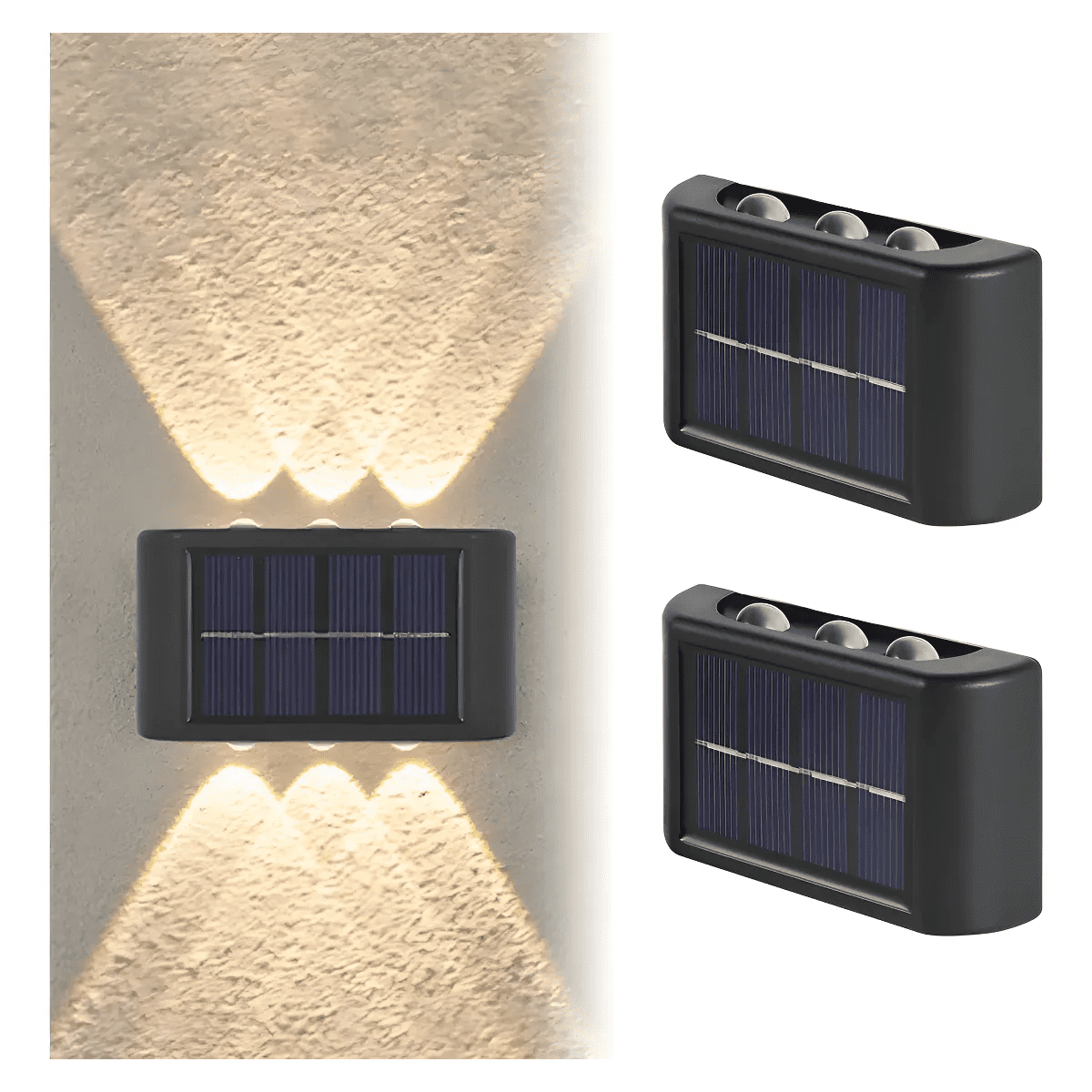 Genérico - Lámpara Solar Led Exterior Muro Doble 6 Luces Cálida