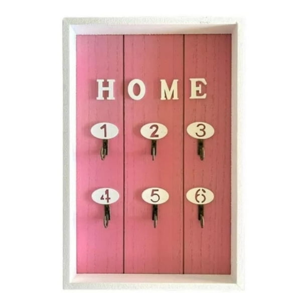 Porta Llave De Madera Cuadro Colgador Decorativo Para Llaves rosa