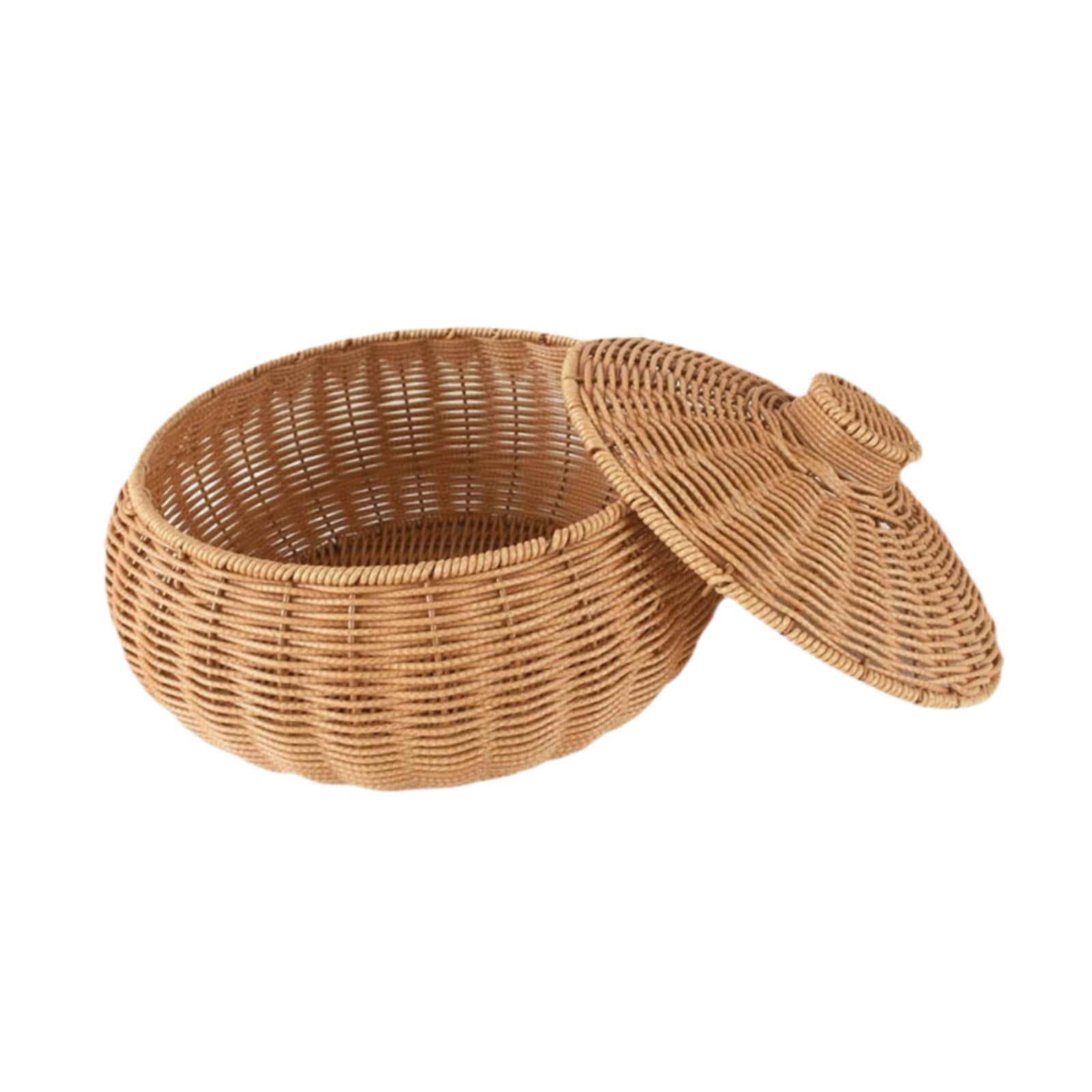 Magideal - Canasta De Almacenamiento De Ratán Teclas De Recipiente Tejido Tazón Multipropósito De La Bandeja Tejida De La Mano Para La Bandeja De Escritorio Para Redondo