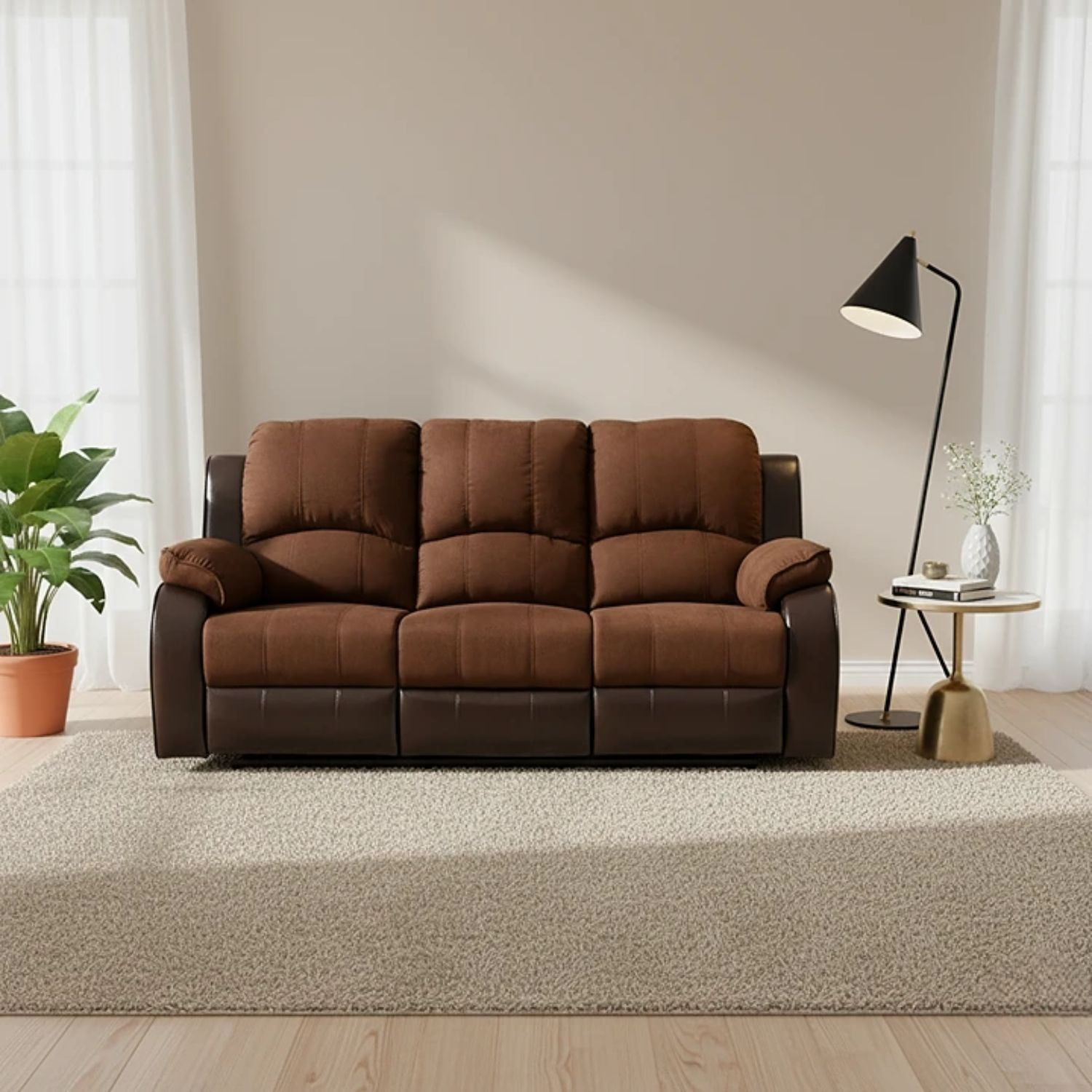 Daniels - Sofá 3 Cuerpos Reclinable Moderno Thompson Pu + Microfibra U9000r