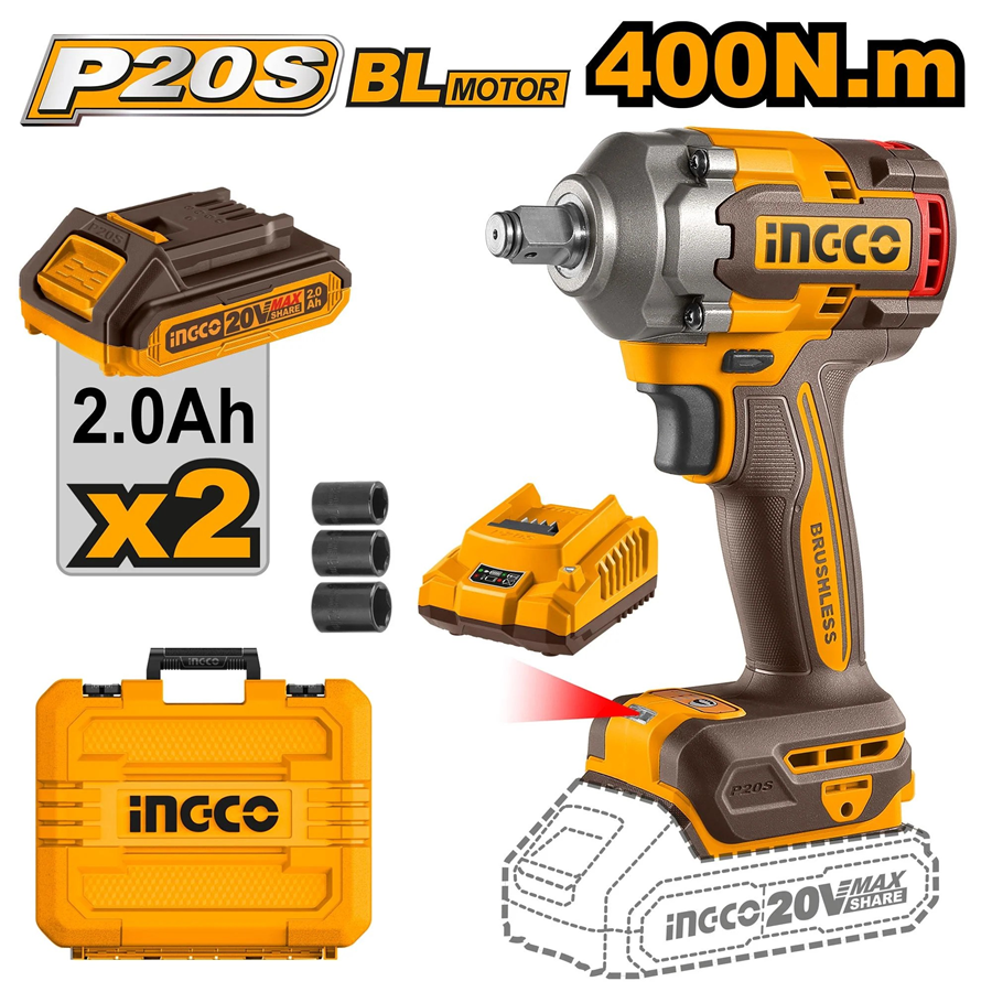 Pistola Llave De Impacto Bl 1/2 20V 400 Nm Ingco Ciwli2040