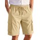 thumbnail image 1 of INSPIRE CHIC Pantalones Cortos Cargo de Hombre Casuales y Ligeros con Cintura Elástica y Cordón, Múltiples Bolsillos, Talla S, Caqui, 1 of 5