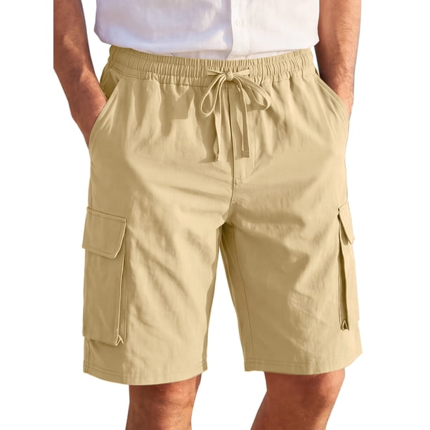 INSPIRE CHIC Pantalones Cortos Cargo de Hombre Casuales y Ligeros con Cintura Elástica y Cordón, Múltiples Bolsillos, Talla S, Caqui
