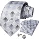 thumbnail image 1 of Corbata Gris seda hombre con paño y colleras Modelo Punto Gris, 1 of 6