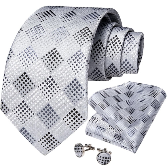 Corbata Gris seda hombre con paño y colleras Modelo Punto Gris