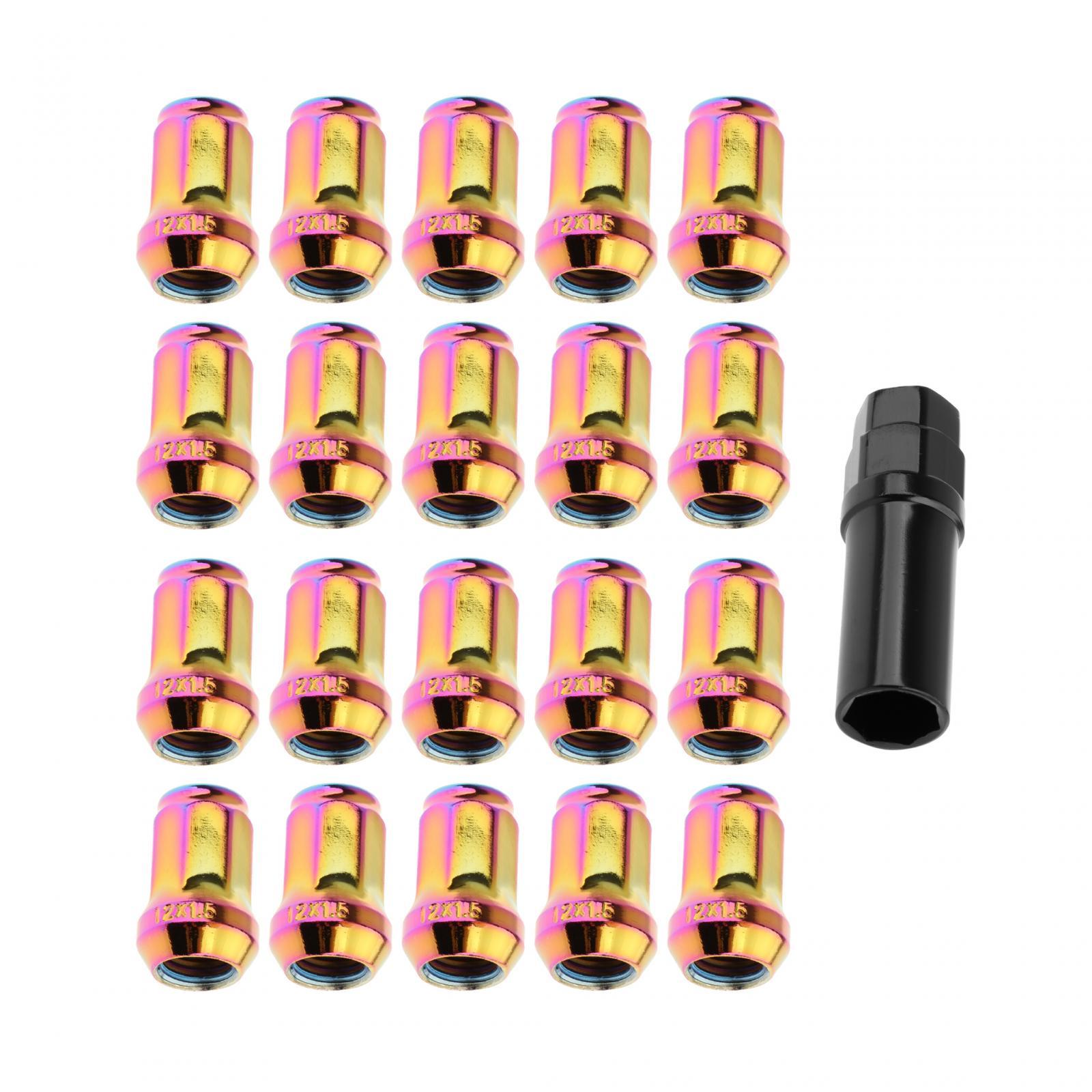 Magideal - Tuercas De Rueda De 20 Piezas Con Accesorios Para Llaveros, Piezas De Reparación De Acero Al Carbono Forjado En Frío, Piezas De Repuesto De Extremo Colorido M12X1.5
