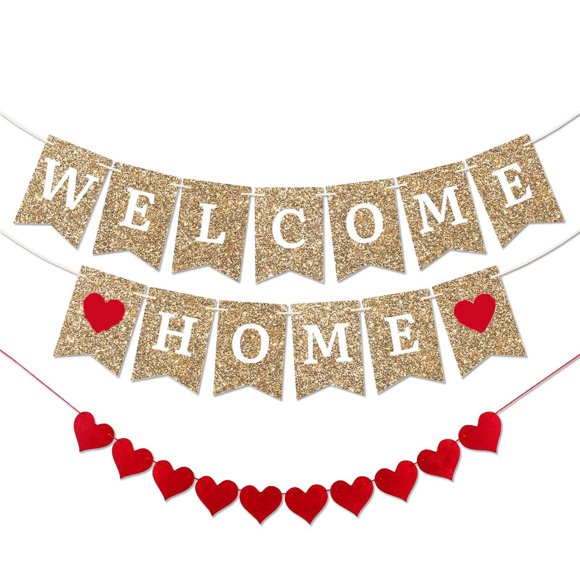 Bandera Teniinet 2,4 m Glitter Dorado Bienvenido a Casa