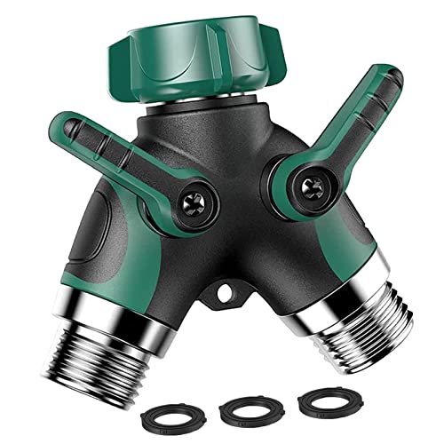 Divisor de mangueras de jardín de 2 vías: divisor de manguera de agua de metal resistente con válvul
