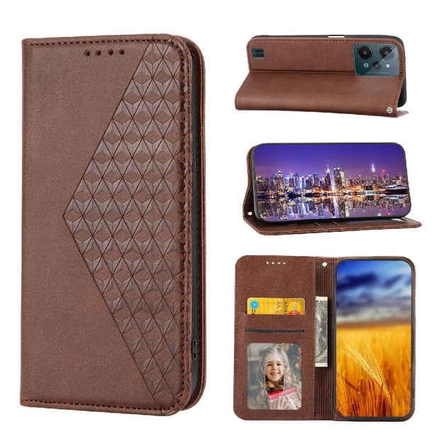 Funda Flip FOXDOCK para Realme C31 , Estilo Billetera con Diseño Rombo, Correa de Mano y Soporte, Uso Diario