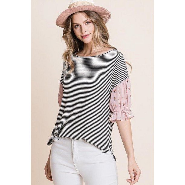 CCWHOLESALESCLOTHINGS Blusa Casual de Rayas Rosa, Talla Grande para Mujer