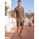 thumbnail image 2 of INSPIRE CHIC Conjunto de 2 Piezas para Hombre Camisa Polo y Pantalones Cortos Conjunto Casual de Verano L Marrón, 2 of 5