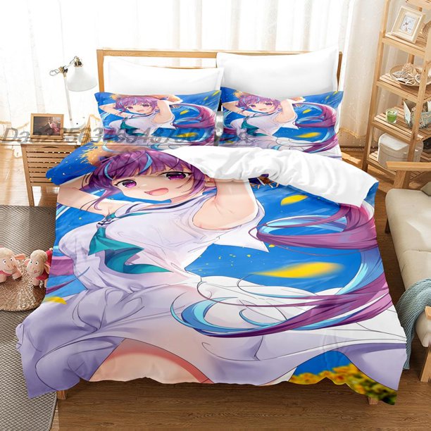Anime Kawaii Girls Minato Aqua Bedding Set Single Twin Full Size Bed Set Adult Kid Bedroom Duvet cover Sets Bed Sheets