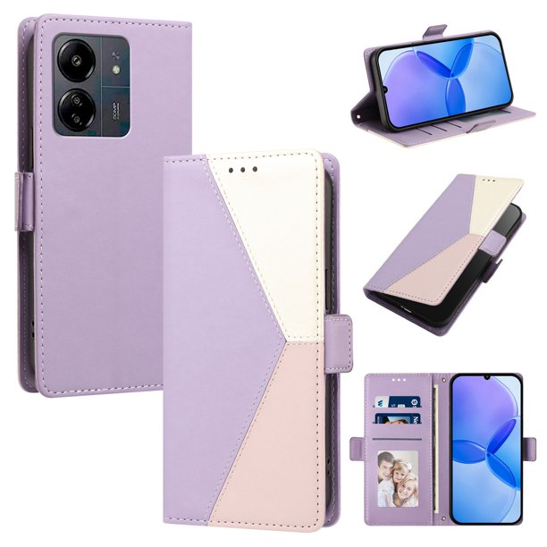 Funda Cartera para Xiaomi Redmi 13C con Cierre Magnético, Tricolor, Morado