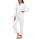 thumbnail image 2 of INSPIRE CHIC Conjunto de Pijama de Satén para Mujer con Manga Larga, Cuello con Solapa y Botones, Pantalones con Encaje Calado para Ocasiones Nupciales Talla X-Large Blanco, 2 of 6