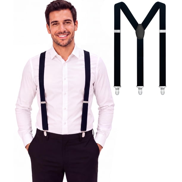 Tirantes Negros Dibi para Hombre – Correas Elásticas de 1" de Alta Resistencia, Diseño Y‑Back y Clips Metálicos Ajustables