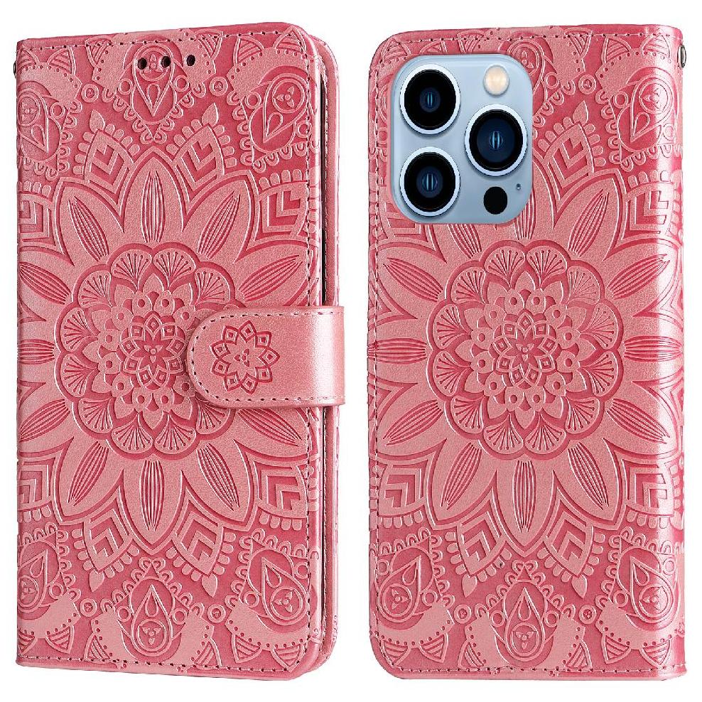 Funda Tipo Cartera Foxdock Para Iphone 13 Pro Max , Diseño Girasol En Relieve, Cuero Pu, Cierre Magnético, Soporte Y Tarjetero