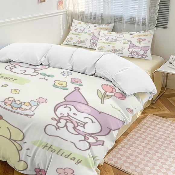 Sanrio Quilt Set Thicken Soft 3 Pieces Bedding Set All Season Duvet Cove with 2 Pillowcases for Adult Women Girls Teens Home Room Decor