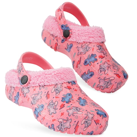 Zuecos Disney Stitch Con Forro Polar Para Niñas, Color Rosa Stitch/Angel
