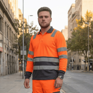 T-World - Polera Polo Alta Visibilidad M/L Hombre Cinta Reflectiva Upf50+ Naranjo