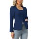 thumbnail image 4 of INSPIRAR CHIC Blazers de Negocios Casual para Mujeres con Botones, Cuello Redondo, Manga Larga, Chaquetas de Oficina con Bolsillos, Talla S, Azul Marino, 4 of 6