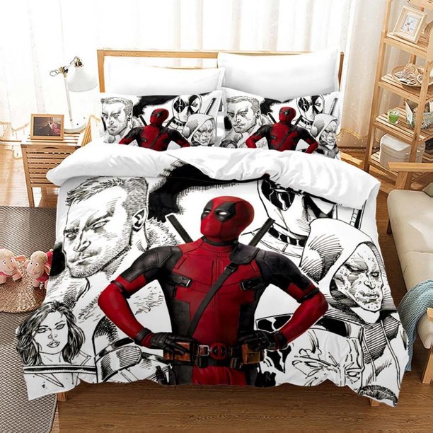 Deadpool Spiderman Quilt Duvet Cover Set Kids Super Bedspread3-Piece Bedding Set
