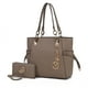 thumbnail image 1 of Conjunto de bolso Tote y cartera de muñeca de mujer 2 piezas MKF Collection - Yale, Vegan Leather, Stylish Shoulder Bag, Color Khaki, 1 of 3
