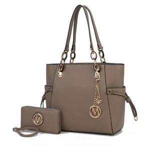 Conjunto De Bolso Tote Y Cartera De Muñeca De Mujer 2 Piezas Mkf Collection - Yale, Vegan Leather, Stylish Shoulder Bag, Color Khaki